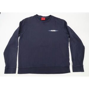 Hugo Boss Dungus Flaming Logo Navy Long Sleeve Crewneck Pullover Mens Medium